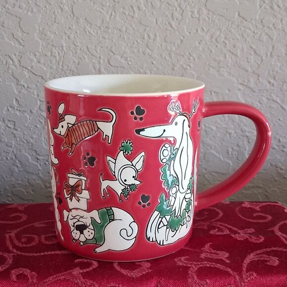 St. Nicholas Square Red Ceramic Holiday Dog Themed Coffee Mug - Picture 1 of 11
